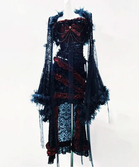 Enchanting Gothic Velvet & Lace High-Low Dress - Dark Romance for Halloween & Fall Events