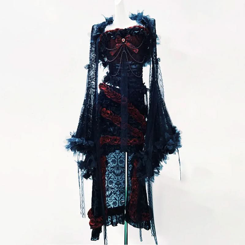 Enchanting Gothic Velvet & Lace High-Low Dress - Dark Romance for Halloween & Fall Events