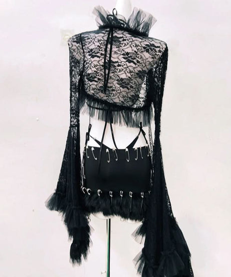Bewitching Goth Skull & Chain Lace Set - Halloween, Festival & Dark Glam Rave Outfit