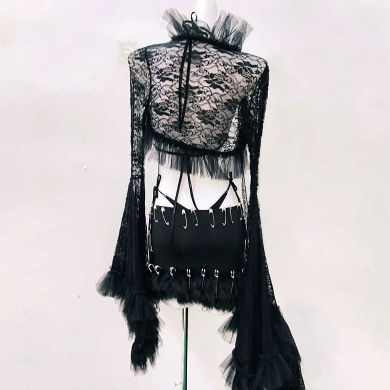 Bewitching Goth Skull & Chain Lace Set - Halloween, Festival & Dark Glam Rave Outfit