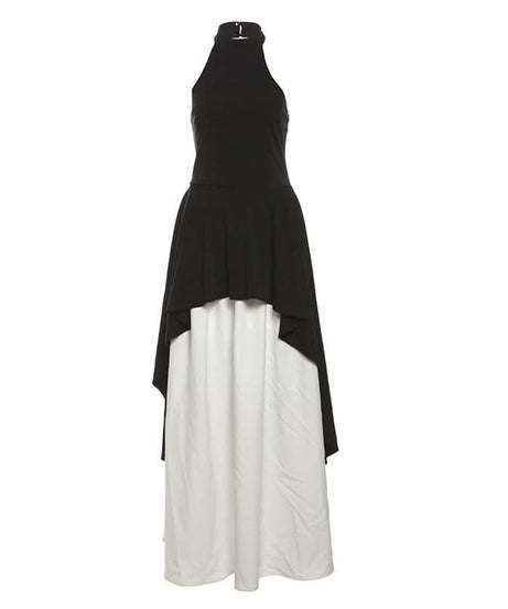 Elegant Halter High-Low Maxi Dress - Chic Black & White for Fall & Holiday Soirées