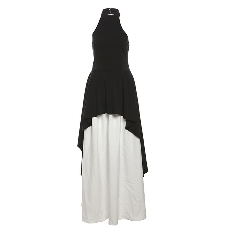 Elegant Halter High-Low Maxi Dress - Chic Black & White for Fall & Holiday Soirées