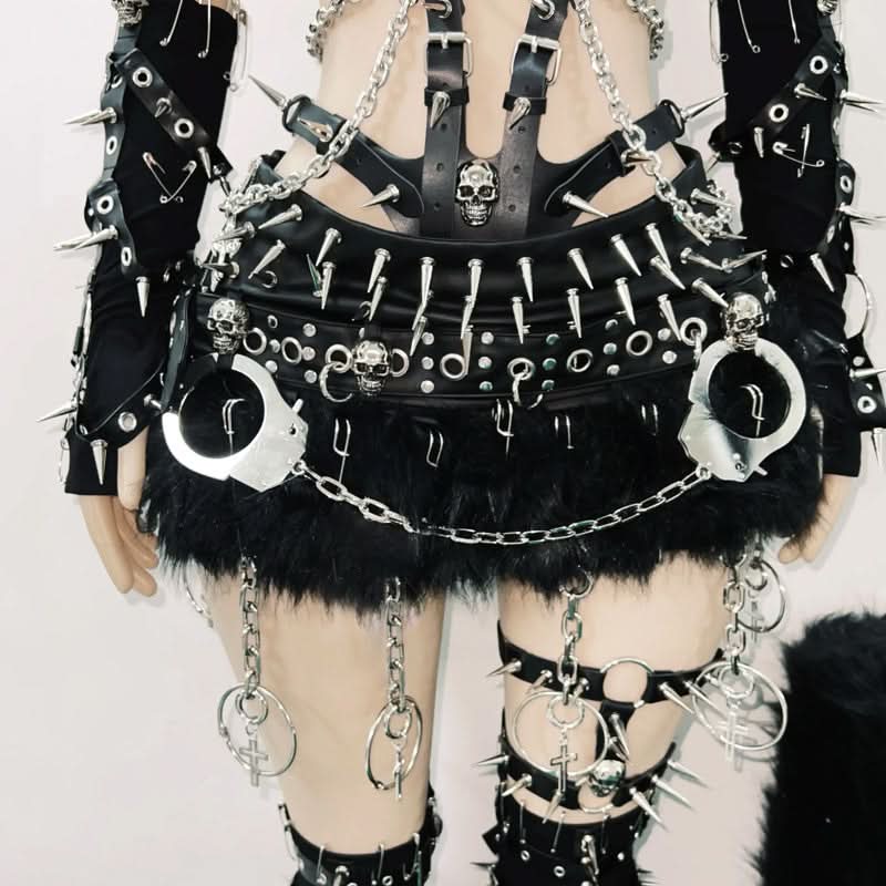 Fierce Spiked Faux Leather Harness Ensemble | Ultimate Halloween, Rave & Clubwear Set
