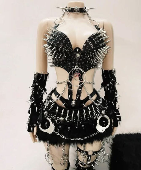 Fierce Spiked Faux Leather Harness Ensemble | Ultimate Halloween, Rave & Clubwear Set