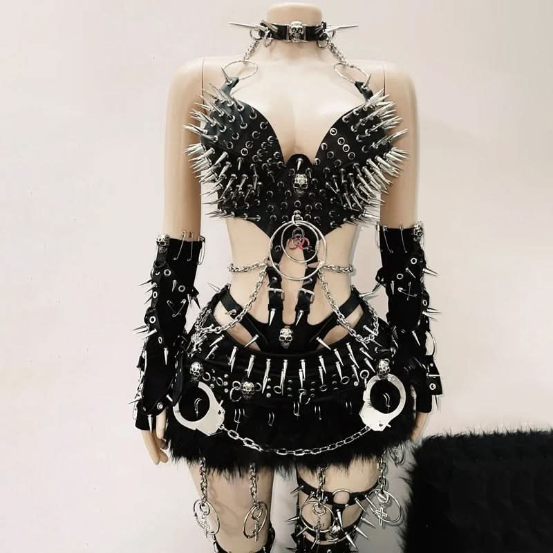Fierce Spiked Faux Leather Harness Ensemble | Ultimate Halloween, Rave & Clubwear Set