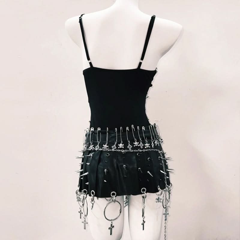 Fierce Skull & Chain Safety Pin Bodysuit – Ultimate Halloween & Goth Statement for Fall