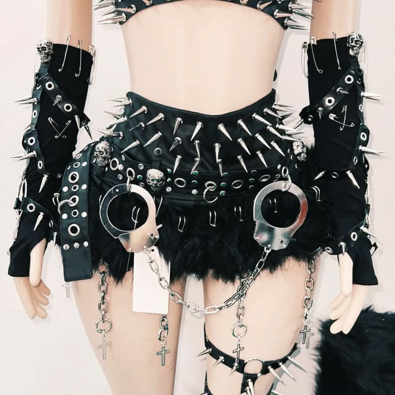 Unleash Your Power: Spiked Goth Punk Faux Leather Harness Bra Top - Ultimate Halloween, Rave & Festival Statement