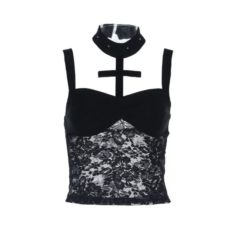 Dark Romance Black Lace & Velvet Cross Corset Top - Spooky Season & Fall Fashion Essential