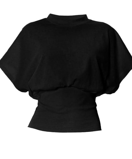 Effortless Fall Chic: Women's Mock Neck Dolman Sleeve Cotton Top with Ruched Waist
