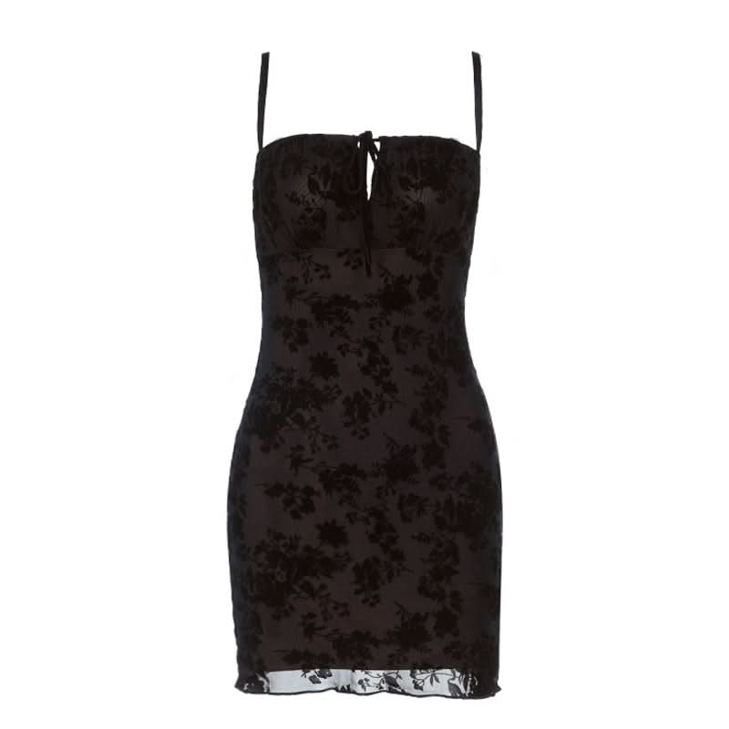 Chic Velvet Floral Mini Dress: Square Neck Tie-Front Bodycon for Fall & Holiday Parties