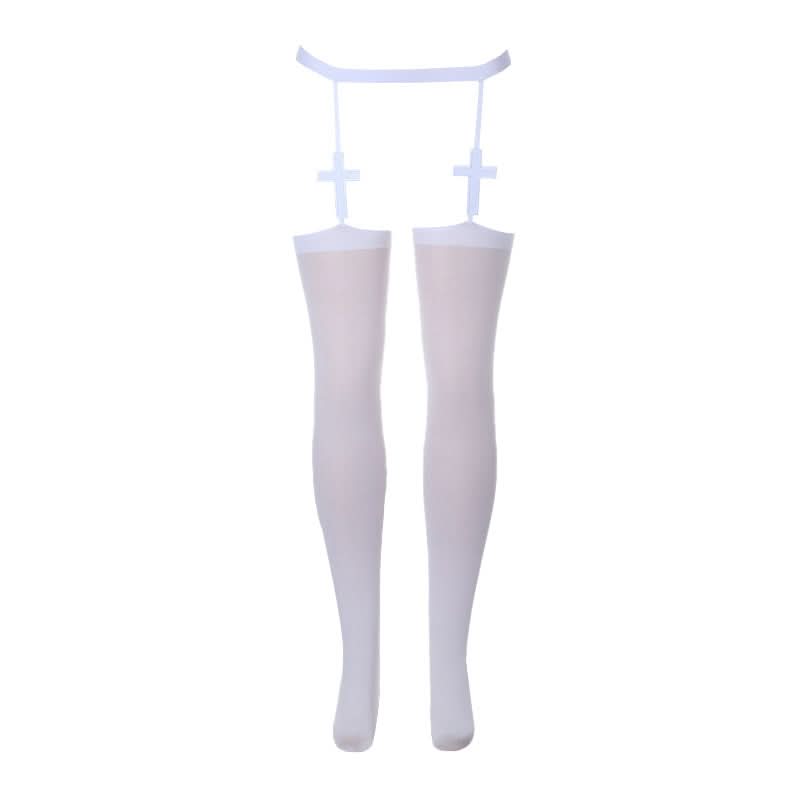 Edgy Cross Garter Thigh-High Stockings - Gothic Alt Fashion for Halloween & Fall
