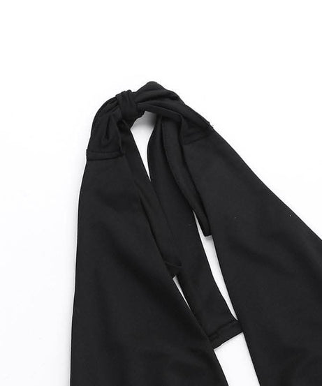 Rocker Chic Halter Top: Black Grommet Ruched Ruffle for Fall Nights