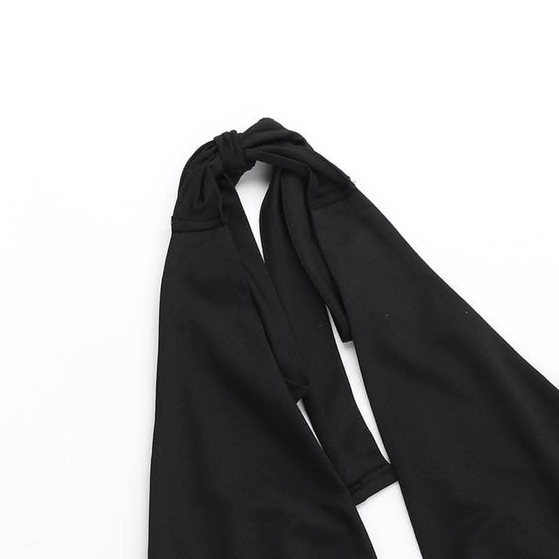 Rocker Chic Halter Top: Black Grommet Ruched Ruffle for Fall Nights