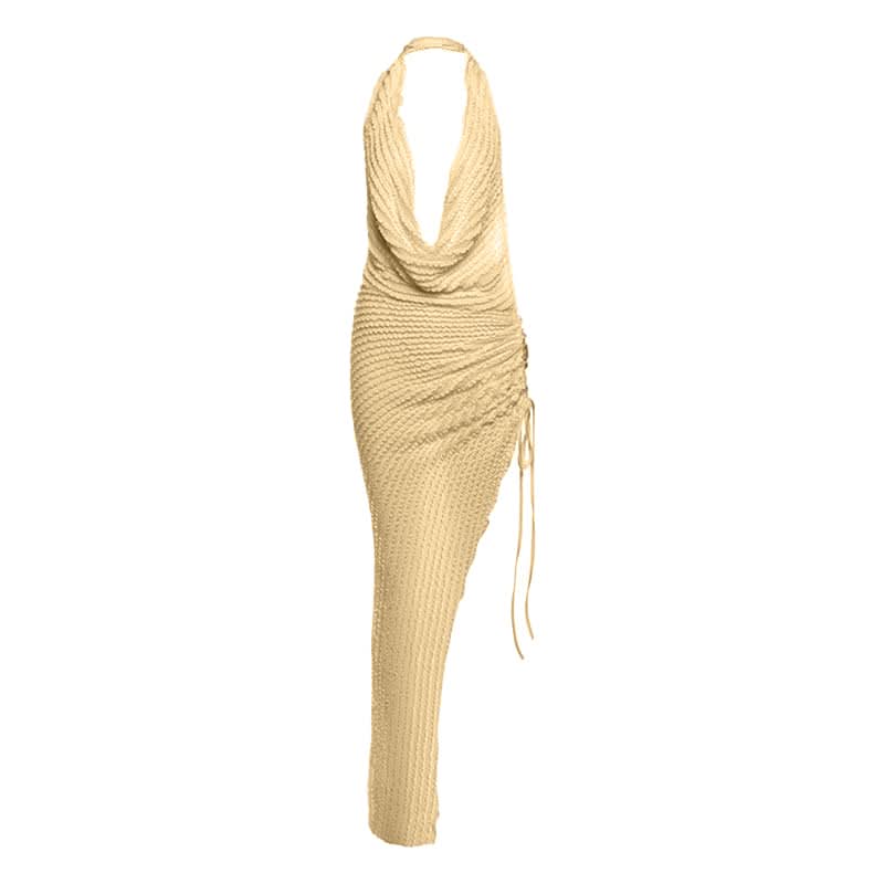 Chic Halter Cowl Neck Ruched Midi Dress - Your Go-To for Fall Events & Holiday Escapes