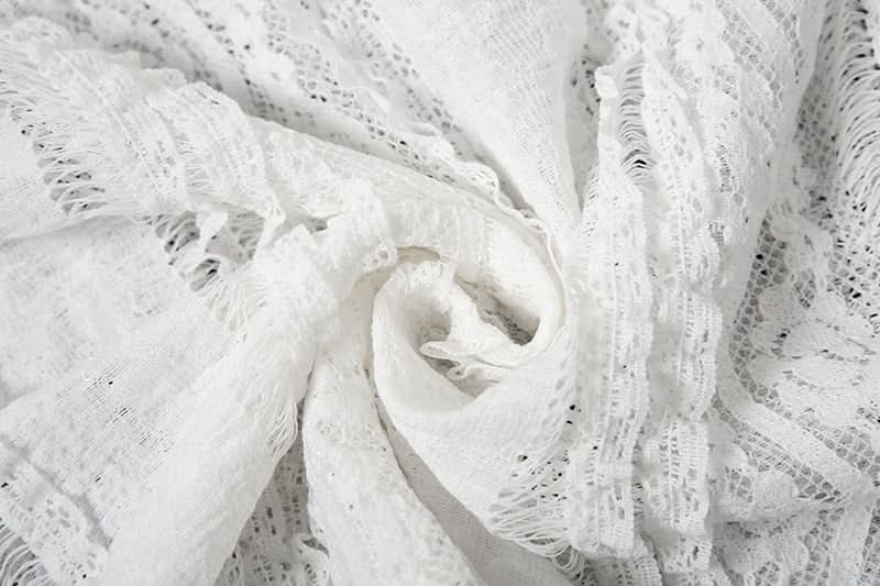 Effortless Chic White Lace Maxi Skirt - Bohemian Ruffle Tiered Flowy Style for Fall & Resort Getaways