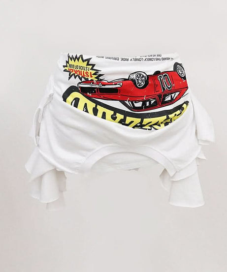 Y2K Retro Car Graphic Mini Skirt - Asymmetrical Hem Street Style for Fall