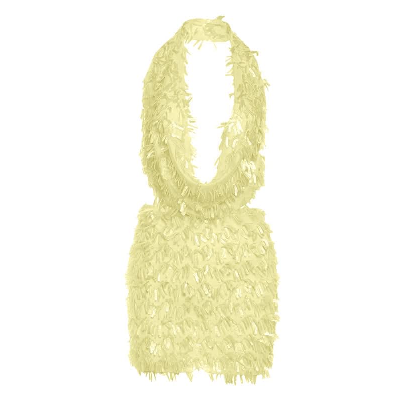 Dazzling Chocolate Fringe & Sequin Halter Mini Set - Your Fall & Holiday Party Statement