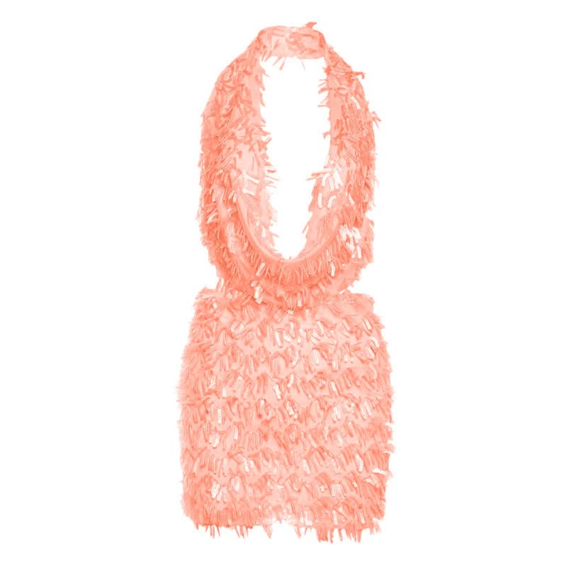 Dazzling Chocolate Fringe & Sequin Halter Mini Set - Your Fall & Holiday Party Statement