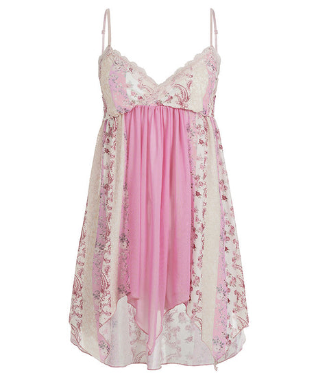 Dreamy Pink Floral Babydoll Nightie | Soft Lace Trim Loungewear Dress for Cozy Fall Evenings