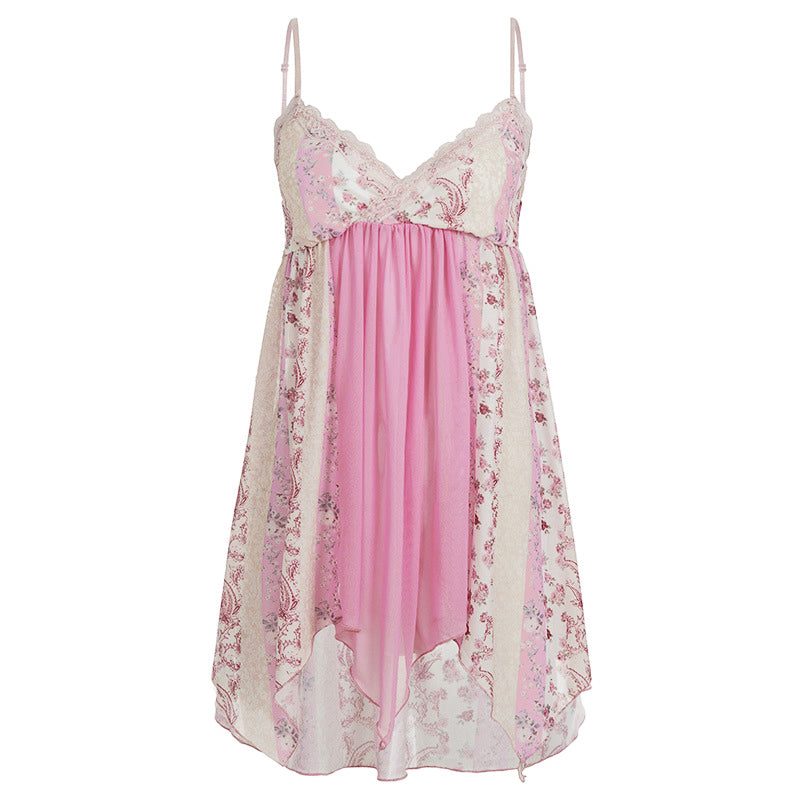Dreamy Pink Floral Babydoll Nightie | Soft Lace Trim Loungewear Dress for Cozy Fall Evenings