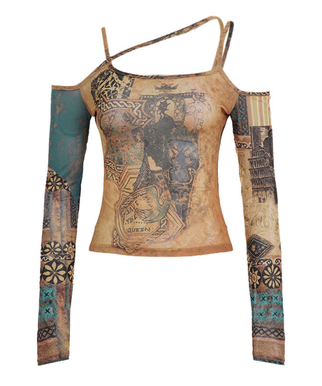 Mystic Tapestry Mesh Off-Shoulder Long Sleeve Top - Fall 2025 Essential