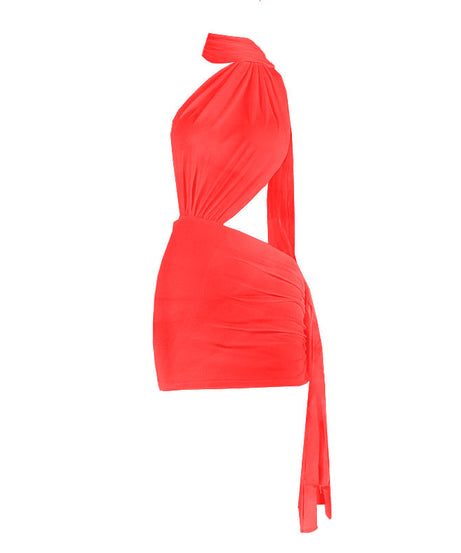 Head-Turning White Halter Cut-Out Ruched Mini Dress | Fall & Holiday Party Ready