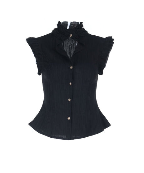 Chic Victorian Ruffle Collar Peplum Blouse - Elegant Fall & Holiday Button-Up Top