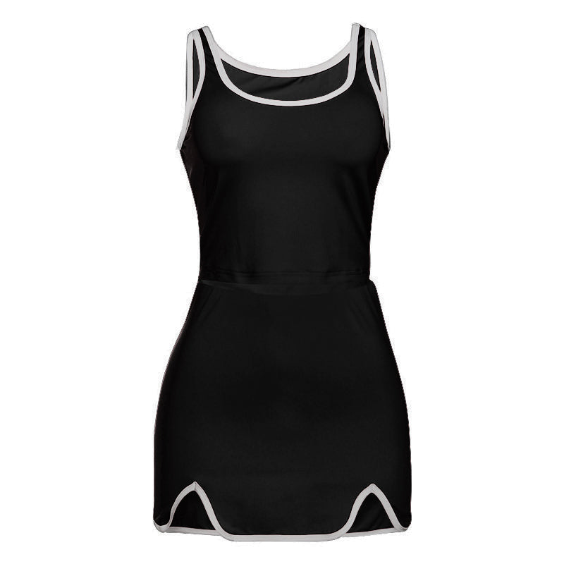 Flirty & Sporty: Vibrant Red Scalloped Hem Tank & Mini Skirt Set - Your Go-To for Fall Fun