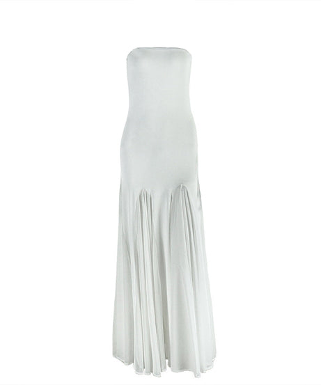 Elegant White Strapless Maxi Dress with Pleated Hem | Fall & Holiday Event Gown