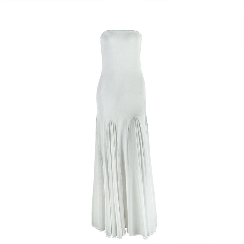 Elegant White Strapless Maxi Dress with Pleated Hem | Fall & Holiday Event Gown