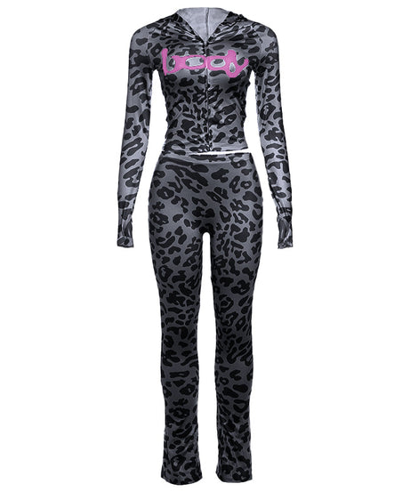 Unleash Your Inner Y2K: Pink Leopard 'Body' Graphic Hoodie & Leggings Set for Fierce Fall Style