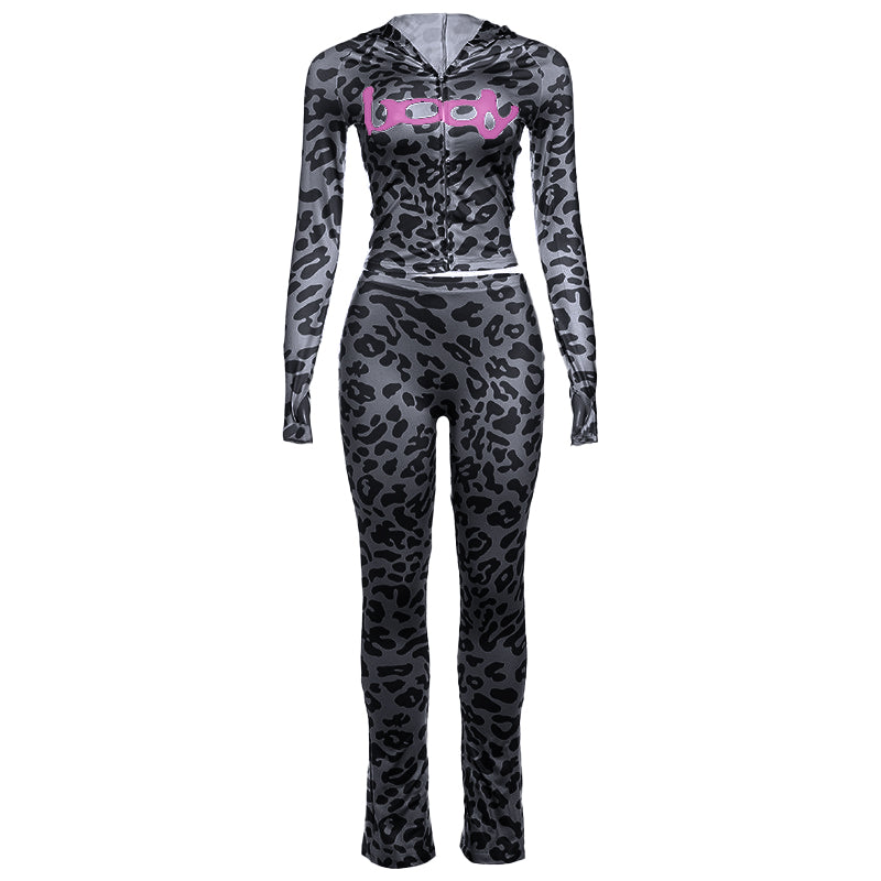 Unleash Your Inner Y2K: Pink Leopard 'Body' Graphic Hoodie & Leggings Set for Fierce Fall Style