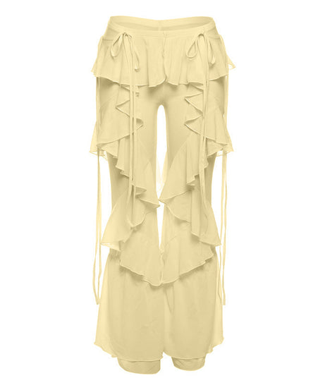 Boho Chic Tiered Ruffle Pants - Adjustable Tie-Waist Flowy Trousers | Cream Resort & Fall Getaway Style