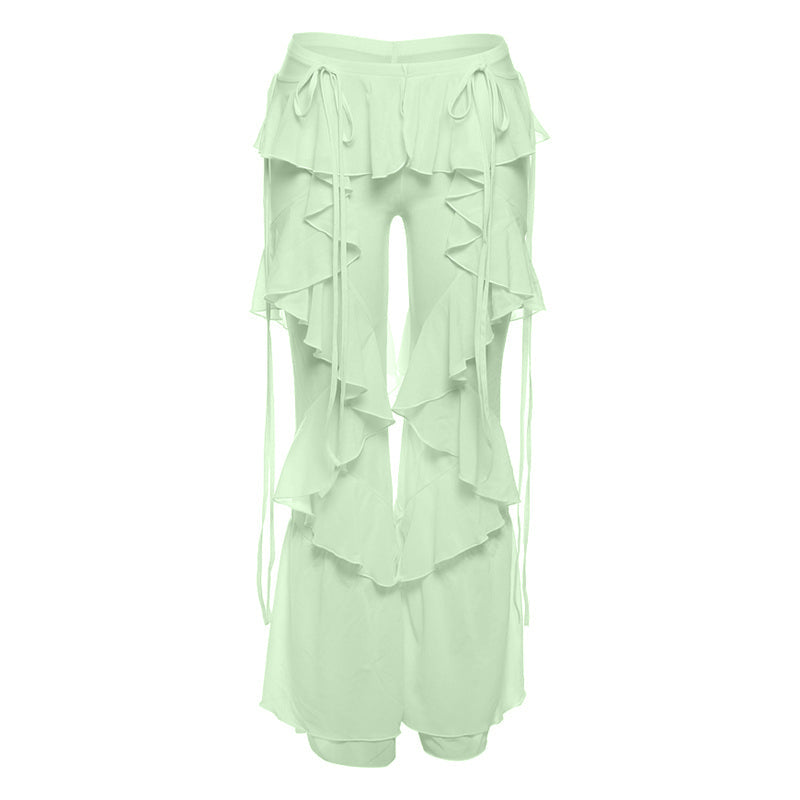 Boho Chic Tiered Ruffle Pants - Adjustable Tie-Waist Flowy Trousers | Cream Resort & Fall Getaway Style