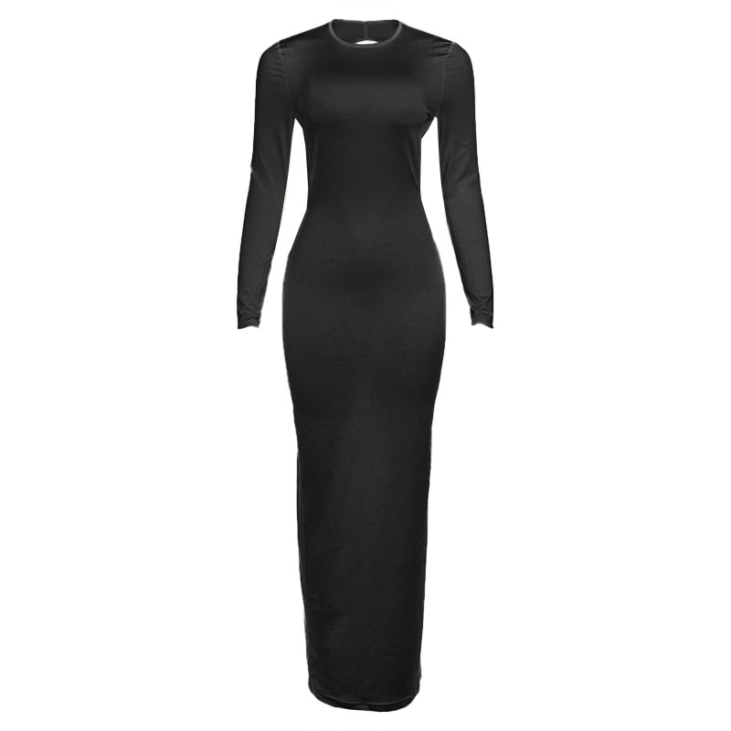 Sleek White Long Sleeve Backless Maxi Dress - Fall & Winter's Essential Chic Statement