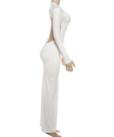 Sleek White Long Sleeve Backless Maxi Dress - Fall & Winter's Essential Chic Statement