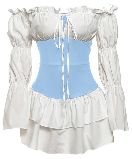 Enchanting Fall Renaissance Off-Shoulder Corset Mini Dress - Bell Sleeve Peasant Style for Halloween