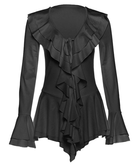 Romantic Ruffle V-Neck Bell Sleeve Tunic Dress | Chic White Fall & Holiday Top