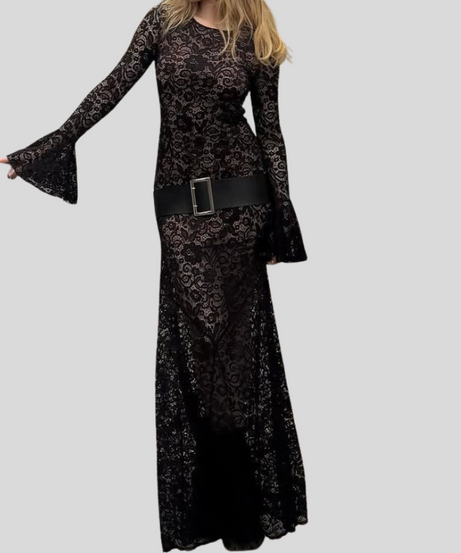 Stunning White Lace Bell Sleeve Maxi Dress - Fall & Holiday Elegance