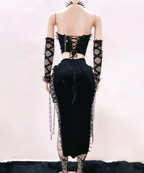 Unleash Your Edge: Spiked Gothic Punk Corset Top - Halloween & Clubwear