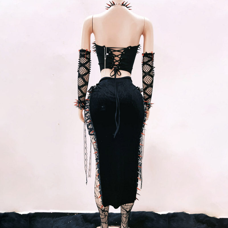 Unleash Your Edge: Spiked Gothic Punk Corset Top - Halloween & Clubwear