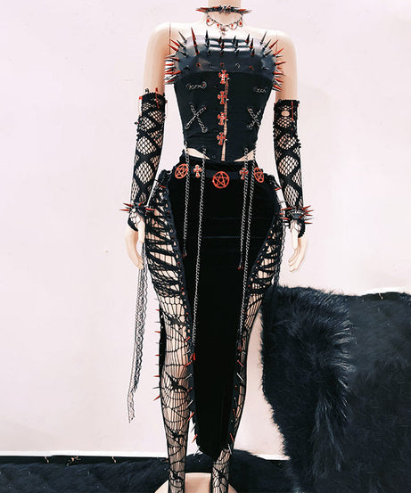 Unleash Your Edge: Spiked Gothic Punk Corset Top - Halloween & Clubwear