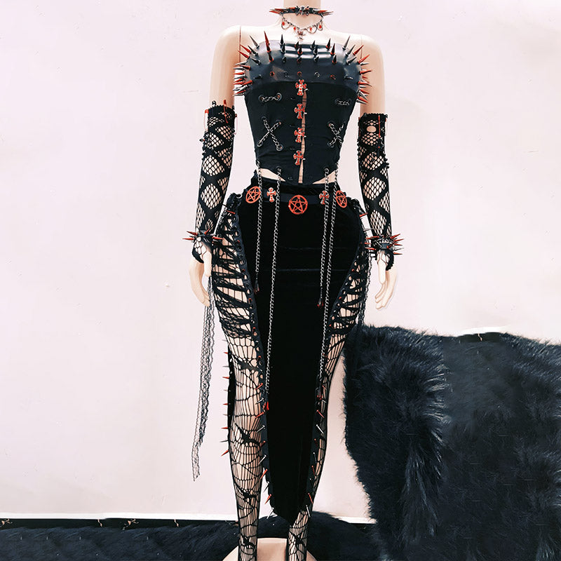Unleash Your Edge: Spiked Gothic Punk Corset Top - Halloween & Clubwear