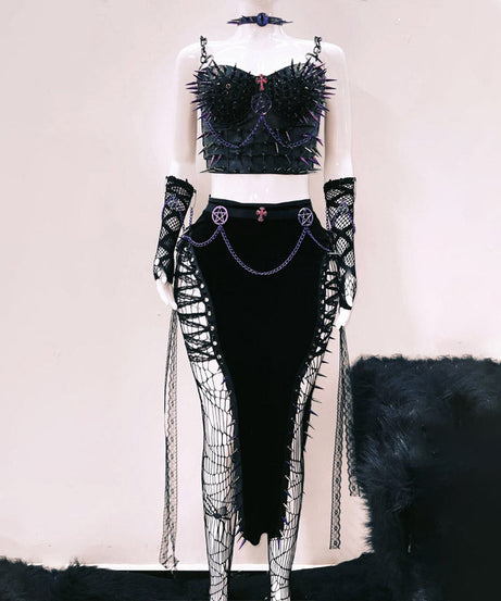 Purple Reign Spiked Gothic Pentagram Bustier Top | Halloween, Festival & Rave Ready