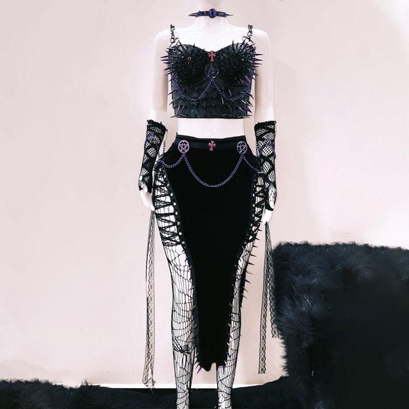 Purple Reign Spiked Gothic Pentagram Bustier Top | Halloween, Festival & Rave Ready