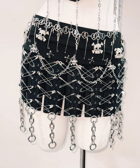 Edgy Gothic Skull & Chain Mesh Corset Top - Women's Halloween & Festival Style