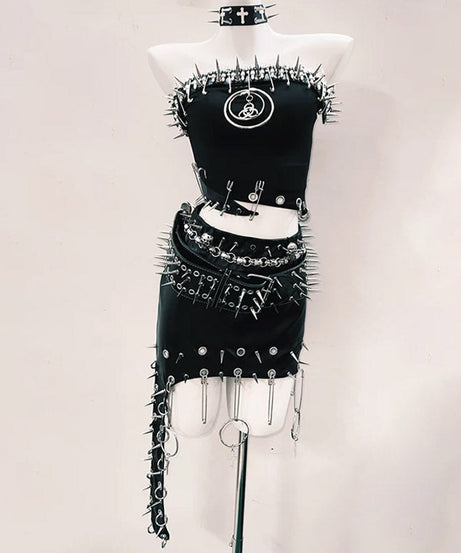 Fierce Spiked O-Ring Strapless Tube Top | Goth Punk Rave & Halloween Style