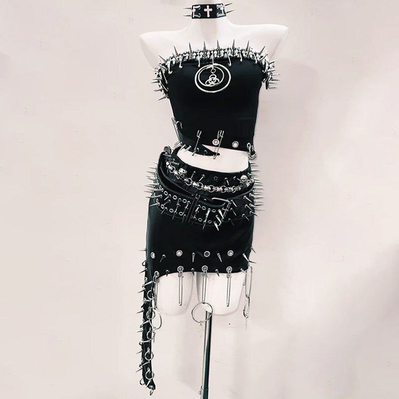 Fierce Spiked O-Ring Strapless Tube Top | Goth Punk Rave & Halloween Style