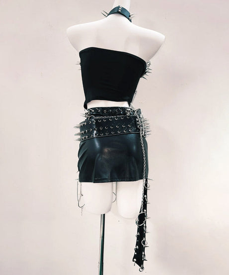 Fierce Spiked O-Ring Strapless Tube Top | Goth Punk Rave & Halloween Style
