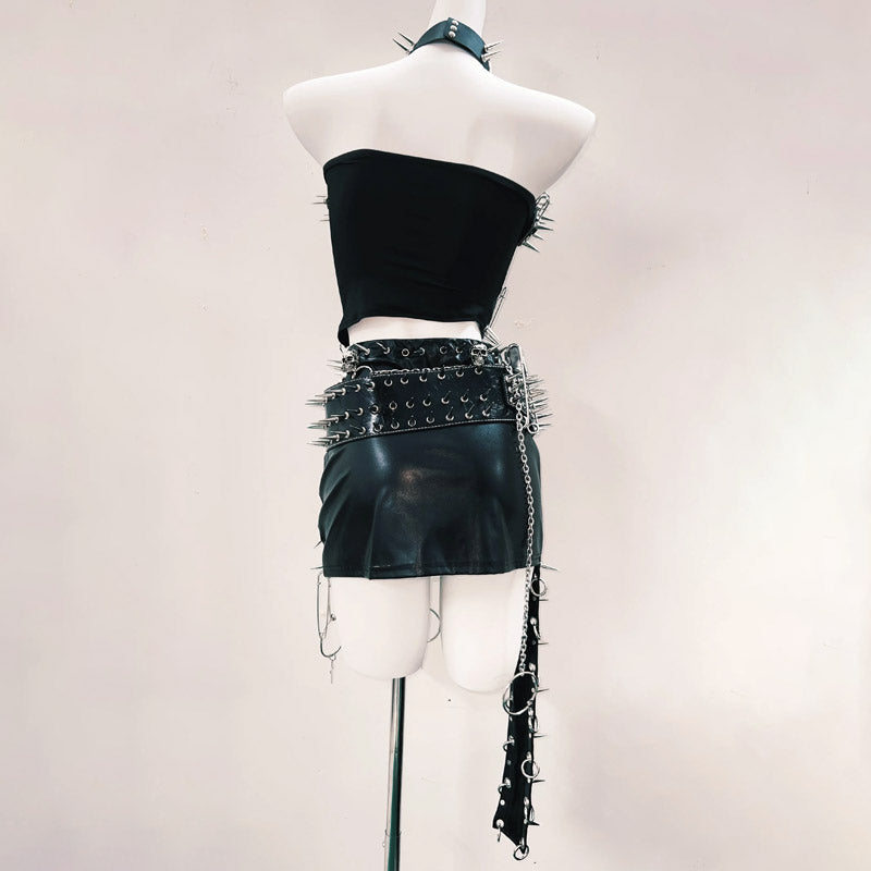 Fierce Spiked O-Ring Strapless Tube Top | Goth Punk Rave & Halloween Style